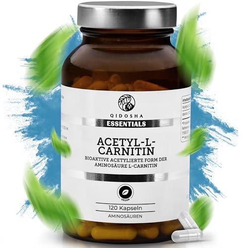 QIDOSHA® Acetyl L Carnitin Kapseln bioaktiv, erhöhte Bioverfügbarkeit, 120 Kapseln/Glas, 500mg/Kapsel, vegan, bioaktive acetylierte Form der Aminosäure L-Carnitin, in Deutschland produziert