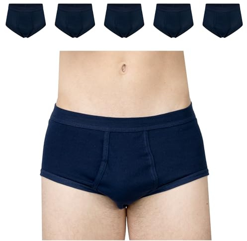 SES Kalsonger för män, kalsonger, 5-pack, finribbad med gylf och mjukt midjeband av 100 % bomull, Marine, XL