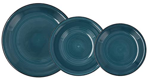Quid Zafiro Vita Vajilla Cerámica 18 Piezas - 6 Personas Otras Ceramicas Apto Microondas Seque Los Platos Por Las Dos Caras Después De Cada Lavado Apilable