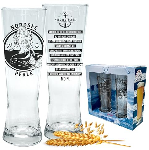 2er Set Pilsglas - Bierglas in ausgefallener Geschenkbox | Typisches Nordsee-Motiv im hochwertigen Siebdruckverfahren, detaillierter als Gravur | MADE IN GERMANY