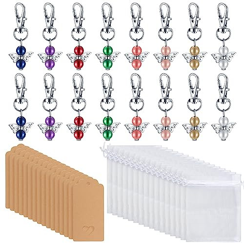 16 Stk Schutzengel Anhänger Kit, Gastgeschenke Schutzengel, Engel Schlüsselanhänger mit Organza Beutel/Kraftpapier Anhänger für Gastgeschenke Konfirmation Hochzeit Taufe Gäste Geburtstag