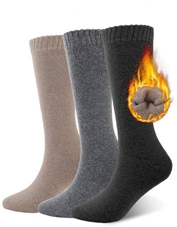 YUTYTH 3 Pairs Welly Socks Thermal wellington Boot Socks Women Soft Touch Thick Comfy Cold Winter Long Calf Slouch Warm Socks Knitted Stockings for Girls and Ladies UK 4-7