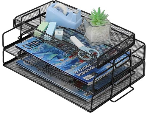 Briefablage mit 2 Ebenen, Aktenablage für Bürotisch, Papierablage, Schreibtisch-Organizer, Papierablage, Ordnungsordner, A4, Dokumentenhalter für Zuhause, Büro, Schule