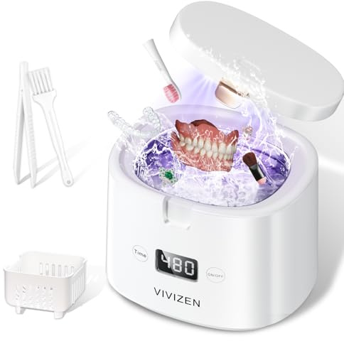 Ultrasonic Retainer Cleaner, Sonic Dental Cleaning Pod, Portable 30W/45kHz Machine for Dentures, Aligners, Braces, Mouth Guards, Jewelry (White)