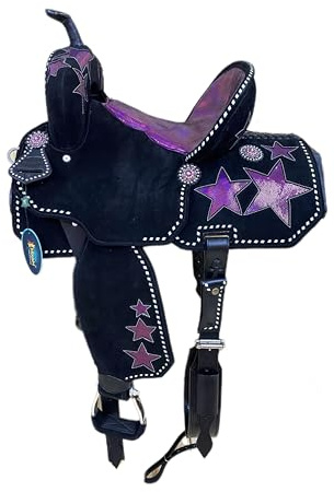 MOUSM Premium Handcrafted Western Horse Saddle with Black Base and Pink Glitter: Genuine Leather, Comfortable Seat, Superior Craftsmanship, Durable and Versatile Riding Gear (17 inches)