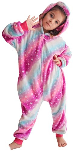 KAKU NANU Enhörning, onesie, för flickor 2–10 år, plyschkostym, fleece, overall med dragkedja, 2 fickor, ROSA, 4-6 år