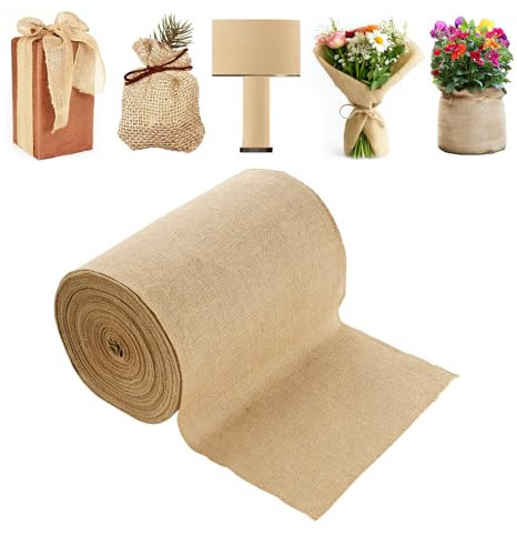 VEVOR Rotolo di Tessuto di Juta, 355 mm x 45,7 m 50 x 50 Rotoli di Tessuto di Juta Naturale ad Alta Densità, Rotolo di Tessuto di Juta per Avvolgere Alberi, per Decorazioni, Artigianato, Matrimonio