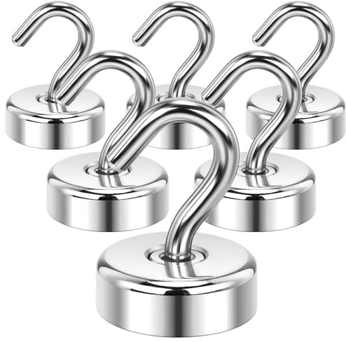 Wukong Ganchos magnéticos fuertes, 30 kg, 6 unidades, neodimio, ganchos magnéticos con ganchos para taller, carpa trasera, barbacoa, frigoríficos, ganchos para ropa