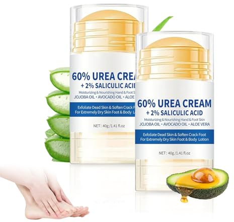 KHDULQ 2 Pièces Creme Pied a L'Urée 60%, Réparatrice Hydratante Creme Pieds Tres Secs et Abimes Soin Les Pieds Baume Secs Les Pieds