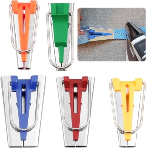 Bias Tape Maker, Bias Binding Maker Set with 5 Sizes (6 MM; 9 MM; 12 MM; 18 MM; 25 MM) Fabric Bias Tape Maker Tool for Sewing and Quilting Bias Tape DIY Patchwork, Arts and Crafts