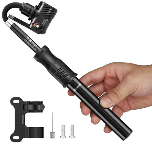 Diyife Fahrradpumpe mit Manometer, 100 PSI Mini Pumpe für Presta & Schrader Ventil, Tragbare Aluminium Luftpumpe Fahrrad mit Verlängerter Schlauch, für Mountainbike, Rennrad, Ballpumpe