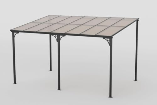 HOMASIS Pergola da Parete Esterna Inclinata 3x4m, Gazebo da Giardino con Struttura in Metallo, Tetto con Protezione Solare, Tendone Impermeabile per Patio, Terrazza, Cortile, Nero
