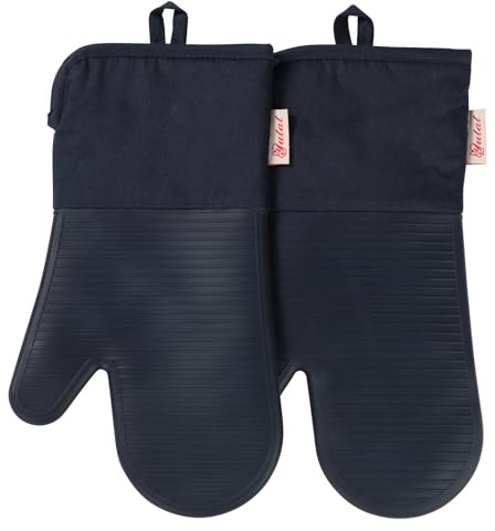 YUTAT Silicone Oven Mitts,High Heat Resistant Up to 500 Degrees,Waterproof Cooking Gloves with Soft Polyester Filling,Kitchen Potholder Set - Perfect for BBQ,Baking and Cooking,DKBlue,2 Pcs Set