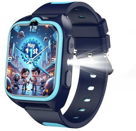 Yxtel Smartwatch per Bambini 4G, Orologio Intelligente 1.75 con Torcia LED, GPS Posizionamento, Videochiamate HD, Sveglia, Modalità Gioco, Contapassi, Messaggistica Vocale, Blu