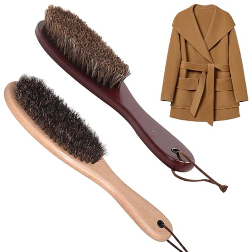 Paquete de 2 cepillos para Ropa, Cepillo de Lana Suave de Crin con Mango de Madera, cepillos Suaves para Pelusa para Ropa, Abrigos de Lana, Cachemira y Telas delicadas, Peine de Cachemira