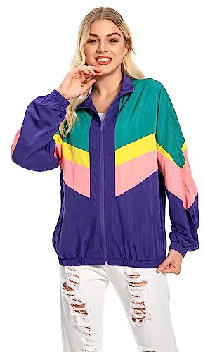 80s Vintage Jacket Color Block Windbreaker Jacket Zip Track Suit Sportswear