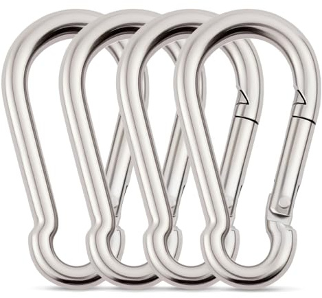 Cyfie 304 Stainless Steel Carabiner Clips Keychain, 4 Packs 2.75 Inch Large Heavy Duty Spring Snap Clip Hooks for Water Bottle, Hammocks, Swing, Camping, Hiking, Outdoors Activities