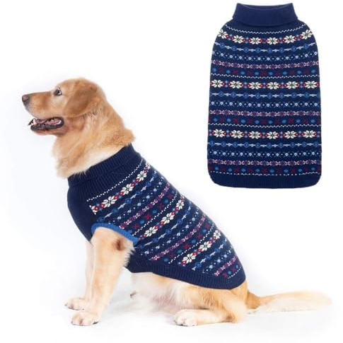BINGPET Classic Snowflake Dog Jumper - Soft Thickening Dog Cat Sweater Coat Warm Apparel, Knitwear Pet Winter Clothes Outfits