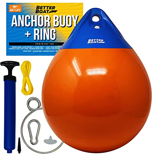 Anchor Buoy and Retrieval Ring, 15 Inflatable Vinyl Boat Buoy Balls with Pump, Round Boat Mooring Buoys, Marker, and Anchor Float Ball for Rope, Sea, and Lake