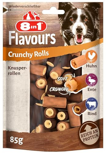 8in1 Flavours Crunchy Rolls Hunde-Snacks - knusprige Leckerlis für Hunde mit Hähnchenbrust, Entenbrust oder Rindfleisch, 85 g Beutel