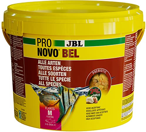 JBL PRONOVO BEL FLAKES, huvudfoder för alla akvariefiskar från 8–20 cm, fiskfoderflingor, storlek M, 5,5 l