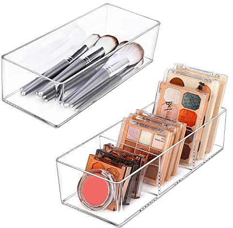 JessLab Organizer per Cassetti, Organizer per Trucco in Acrilico Espositore per Gioielli per Cosmetici per Scrivania Guardaroba Bagno Vanity Countertop, Trasparente (1+3 Compartment)
