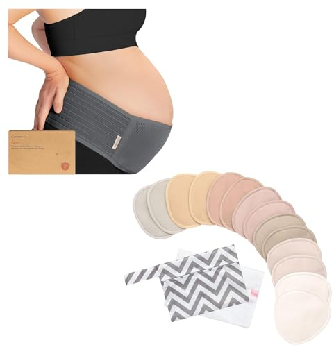 KeaBabies Maternity Belly Band for Pregnancy & 14-Pack Organic Nursing Pads - Soft & Breathable Pregnancy Belly Support Belt - Washable Breast Pads for Breastfeeding - Pelvic Support Band -Nursing Bra