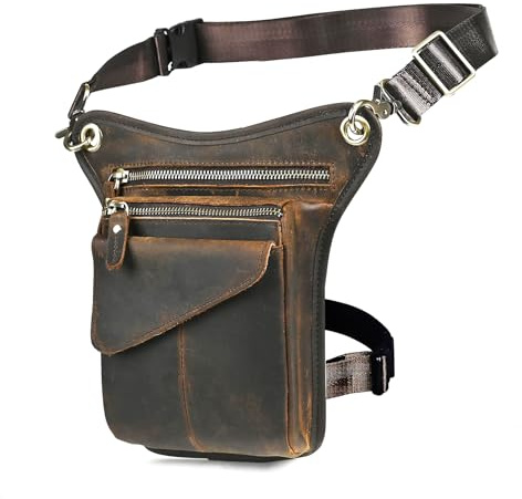 Handadsume Tela Resistente All'acqua + Vera Pelle Moto Equitazione Travel Coscia Borsa per Gambe Marsupio in Vita Per Gli Uomini Donne 2141 211-5 (100% Vera Pelle-X3-Marrone)