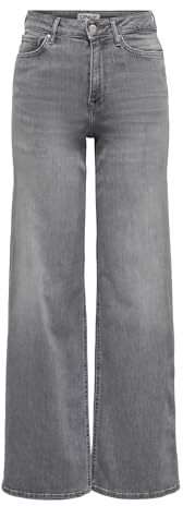 ONLY Jean à Jambe Large ONLMADISON Taille Haute Wide Leg Fit Jeans Light Grey Denim XL 30 Light Grey Denim XL / L30