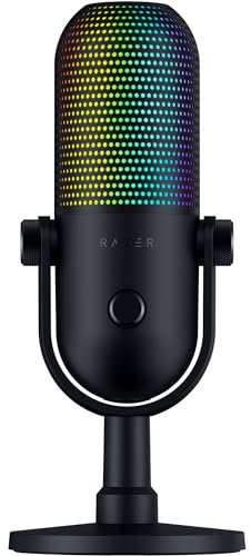Razer Seiren V3 Chroma - RGB USB Microphone with Tap-to-Mute (Stream and Game Reactive Lighting, Supercardioid Condenser Mic, Digital Gain Limiter and Built-in Shock Absorber) Black
