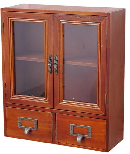 TOPBATHY Vintage Multi Drawer Cabinet Wooden Desktop Storage Organizer with Drawers for Makeup Jewelry Stationery and Collectibles Display 4-Tier 12.4X12.4X12.2 Inch