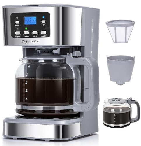 Taylor Swoden 950W Kaffeemaschine mit Timer,1.5L Filterkaffeemaschine 12 Tassen, Abschaltautomatik, Tropf-Stopp, Wiederverwendbarem Filter und Heizplatte, BPA-frei, Grau - Pewter