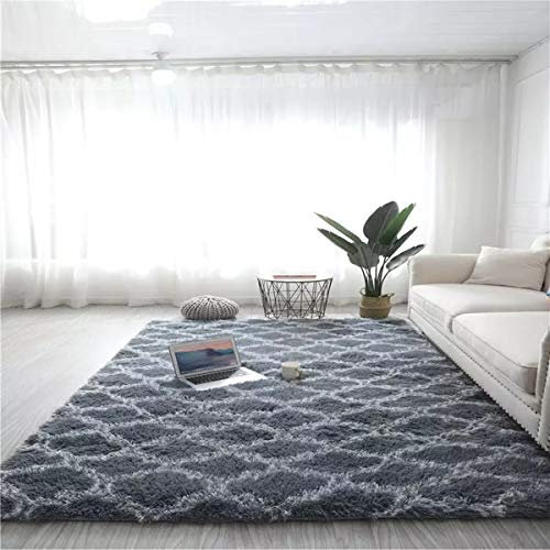 Tinyboy-hbq Teppich Wohnzimmer Teppiche Rund Modern Design Hoher Stapel rutschfest Dekor Ultra Weich,Passend für Wohnzimmer,Schlafzimmer und Küche,Grau,80x120cm