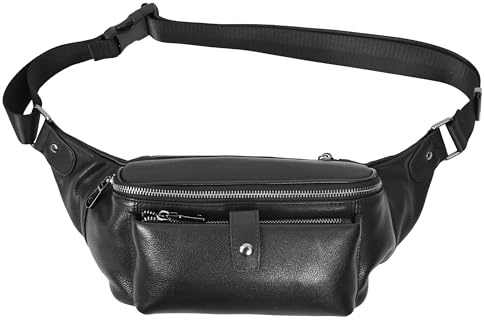 HLG2018 Sac banane de voyage en cuir véritable Noir, Noir , M, Veste de motard