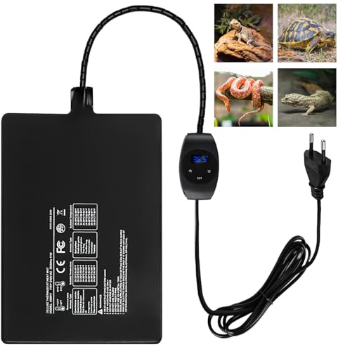 GOMETY Esterilla térmica para reptiles, terrario con termostato, impermeable, segura, ajustable, 15 x 20 cm, para reptiles, lagartos, serpientes, tortugas, araña, de calor