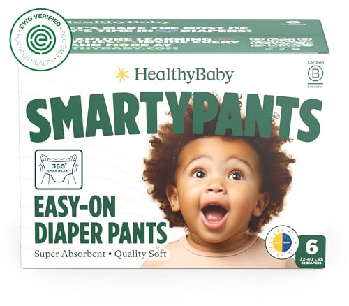 HealthyBaby Size 6 Pull Up Style Training Pants (32 Count) – Easy Pull-On & Tear-Away Design for Potty Training – Leak Protection for Active Toddlers – EWG-Verified Safe, Plant-Based
