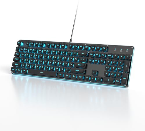 SbocKeeb Teclado Ordenador con Cable, QWERTY Americano,Teclado De Máquina de Escribir Retroiluminado, 104 Teclas, Panel de Metal, USB para Computadora de Escritorio