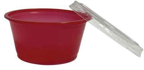 IMTINA, Tarrina Redonda Roja Salsera + Tapa, Envase Resistente Polipropileno para Salsa, Capacidad de 2 oz, 60 ml, Ideal para Takeaway en Hostelería, Restauración y Caterings, 100 Unidades