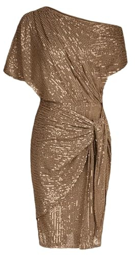 OBiQuzz aftonklänningar dam en-axel festklänning paljetter cocktailklänningar paljetter klänningar för kvinnor bodycon party pennklänning omlottklänning festlig glitterklänning miniklänning