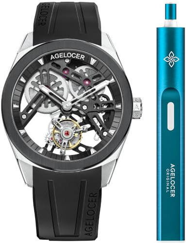 agelocer Nuovo Tourbillon uomo meccanico orologio zaffiro lunetta in ceramica scheletro orologi da polso (LQ_9101B1-R), Lq_9101b1-r