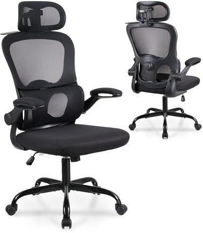 T-THREE Adjustable Office Chair,Ergonomic Mesh Swivel Chair,Office Chair,Desk Chair,Lumbar Support,Back and Forward Adjustable,Headrest Can Be Adjusted Front and Back Up and Down,With Hanger (Black)