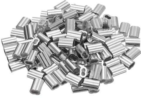 uxcell 1/8(3mm) Aluminum Crimping Loop Sleeve, Double Hole Cable Ferrule for Wire Rope, Silver 110Pcs