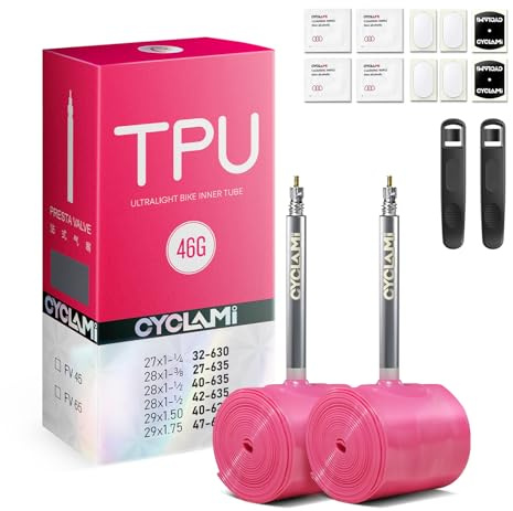 Gravel TPU Inner Tube 700C, 2PCS Ultra-Light 46g Bike Inner Tube for 700C x 32-47 Gravel & 29 MTB,Presta Valves:45mm,Includes 2 tire levers