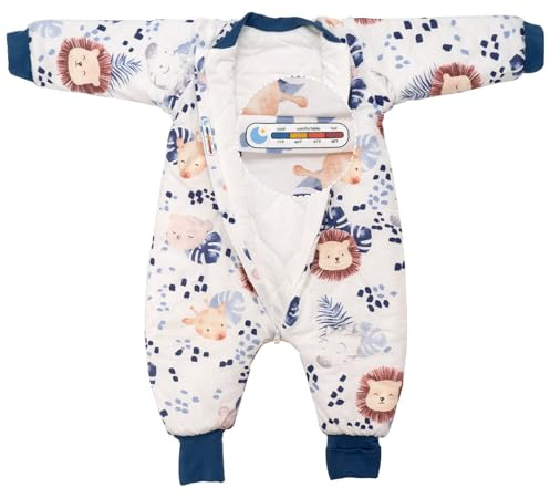 TURMIN 2.5 Tog Baby Sleeping Bag with Legs & Arms Removable Long Sleeves Sleepsuit Cotton Winter Toddler Sleep Sack with Feet Toddler Sleeping Bag with Foldable Foot Cover for 1-2 2-3 Years Boy Girl