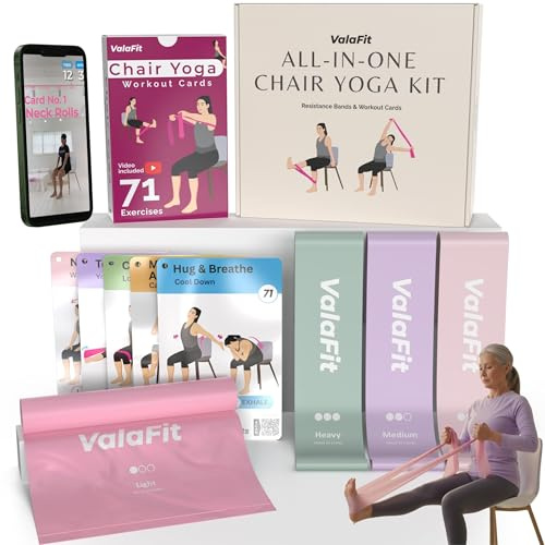 [All-In-One Kit] Chair Yoga for Seniors Over 60: 71-Pose Large-Print Workout Cards (79-Card Deck) & Resistance Bands for Balance, Mobility, Weight Loss & Rehab. Thoughtful Gifts for Grandma or Grandpa