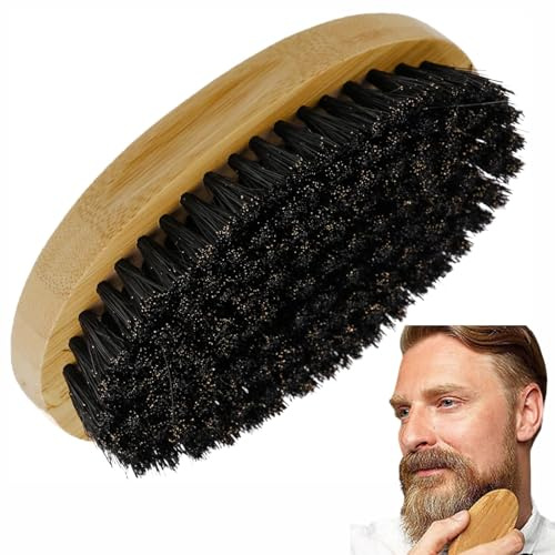 Premium Boar Bristle Beard Brush for Men - First-Cut Natural Bristles for Gentle Exfoliation & Even Oil Distribution. Perfect Soft Hair Brush for Daily Beard Care & Styling (Black)