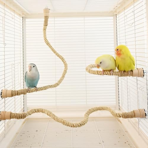 3 Pack Natural Sisal Rope Bird Perch Set, Bendable Parrot Climbing Rope Perch with Wooden Ends (15.7/23.6/31.5), Flexible Bird Stand Toy for Lovebirds, Cockatiels, Conures, Budgies, Finches