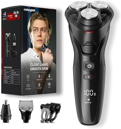 rategist Cordless Electric Razor for Men: 3-in-1 Electric Shavers for Men - IPX7 Waterproof & Precision Blades - Turbo Speed Travel Kit for Beard Nose Sideburns