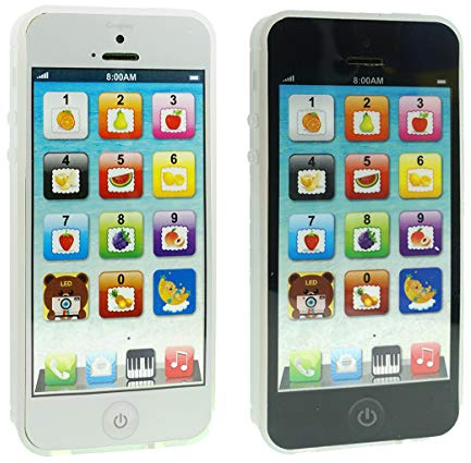 Cooplay 2pcs Black and White Yphone Toy Play Music Cell Phone Mobile Phone Learning English Education Christmas Lights Interactive for Toddler Baby Kids Sets of 2