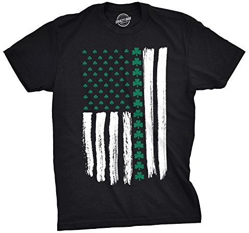 Mens Shamrock USA Flag T Shirt Cute Irish American Tee for Guys Black L
